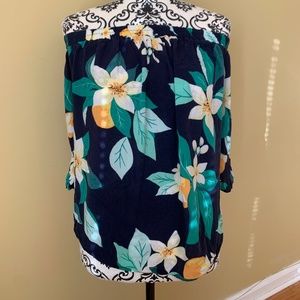 Navy Floral off the shoulder shirt